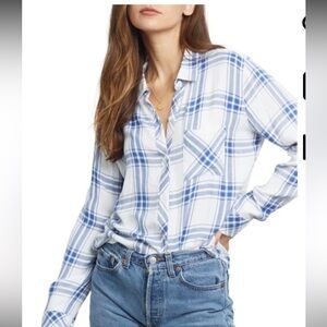 Rails White and Blue Plaid Button Down Shirt